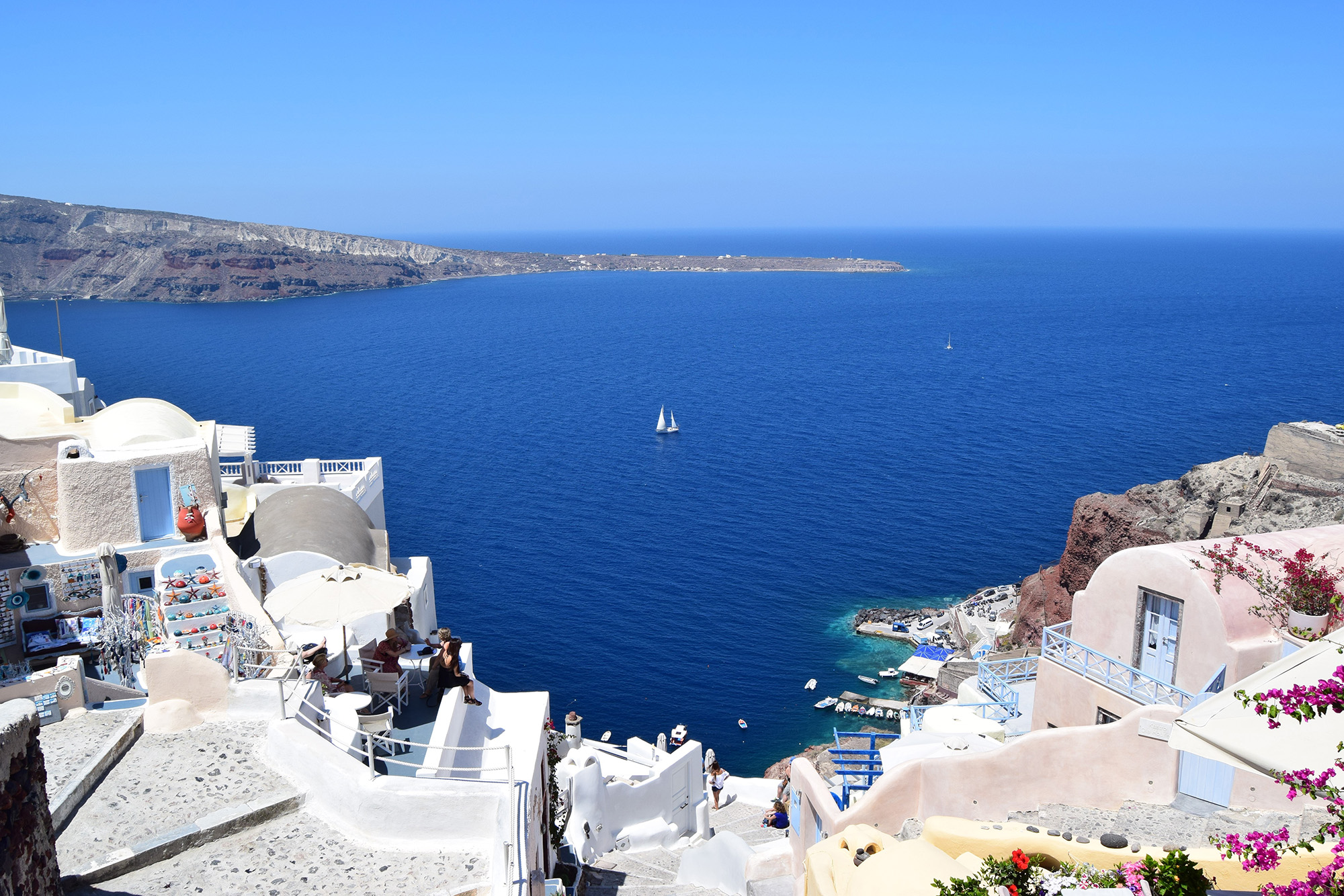 Traditional white buildings facing Mediterranean Sea in Oia